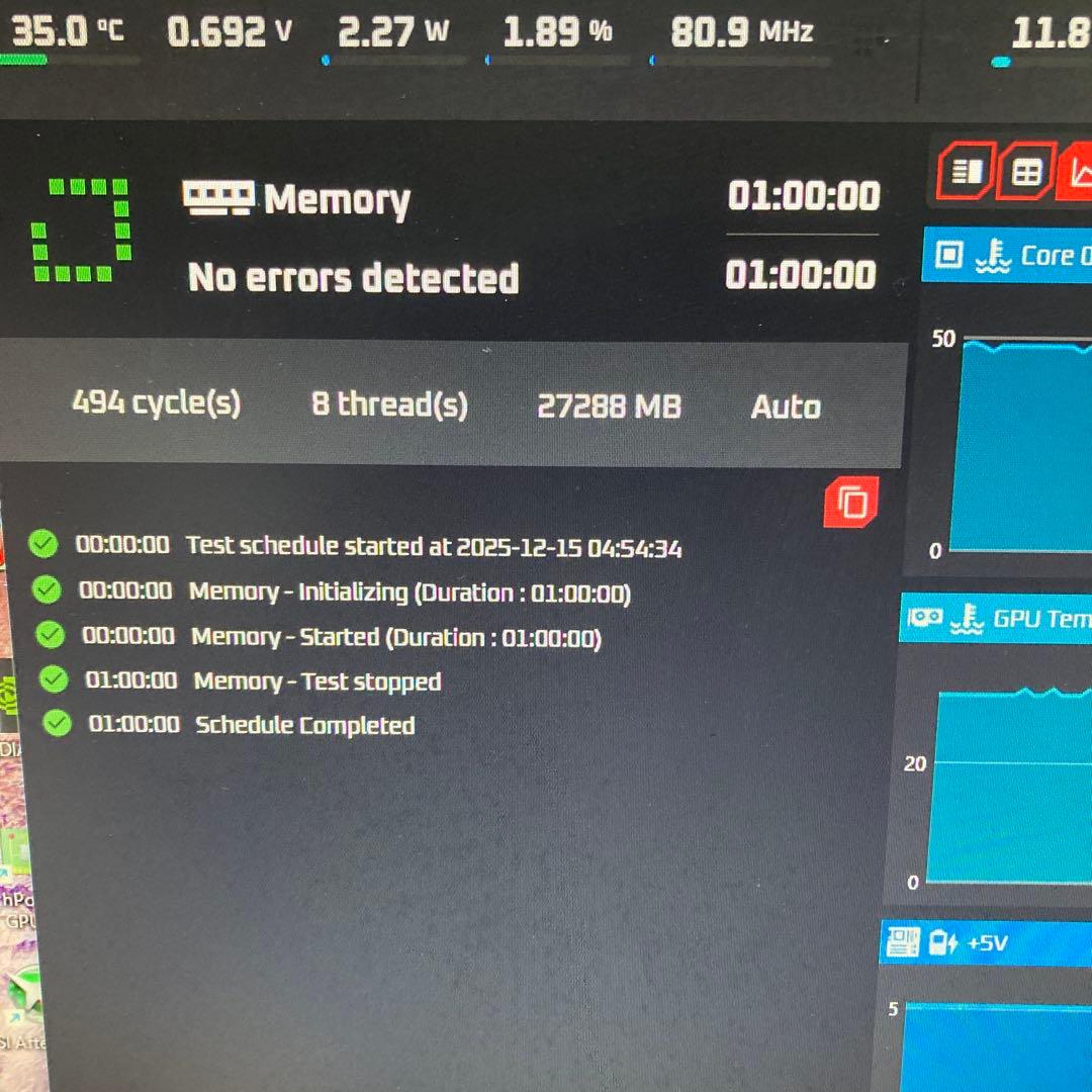 Corsair DDR4-3200 32GB×1 memtest＋OCCT1h