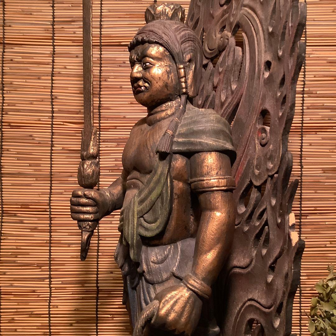 古玩・密教守護神「憤怒・不動明王」不動信仰・天地眼・神仏守護神・特大彩色木彫