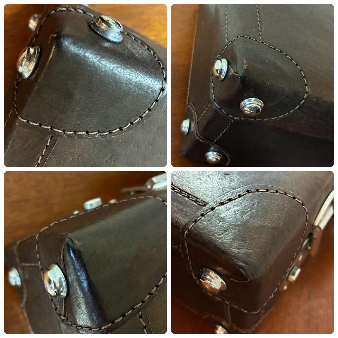 美品 トランク ダークブラウン 革製 ヴィンテージ アンティーク 鍵付き カバン