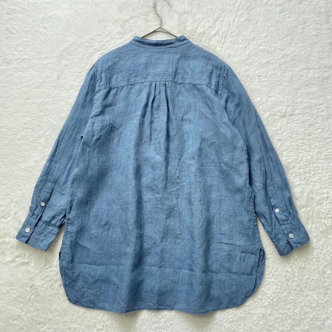 大きいサイズ 23区 LIBECO リネンバンドカラーブラウス ピンタック 44