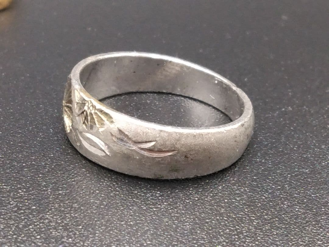 O*i様 【伝統工芸】日本 アンティーク 彫金 高彫 純銀 金張 指輪 ゴールド