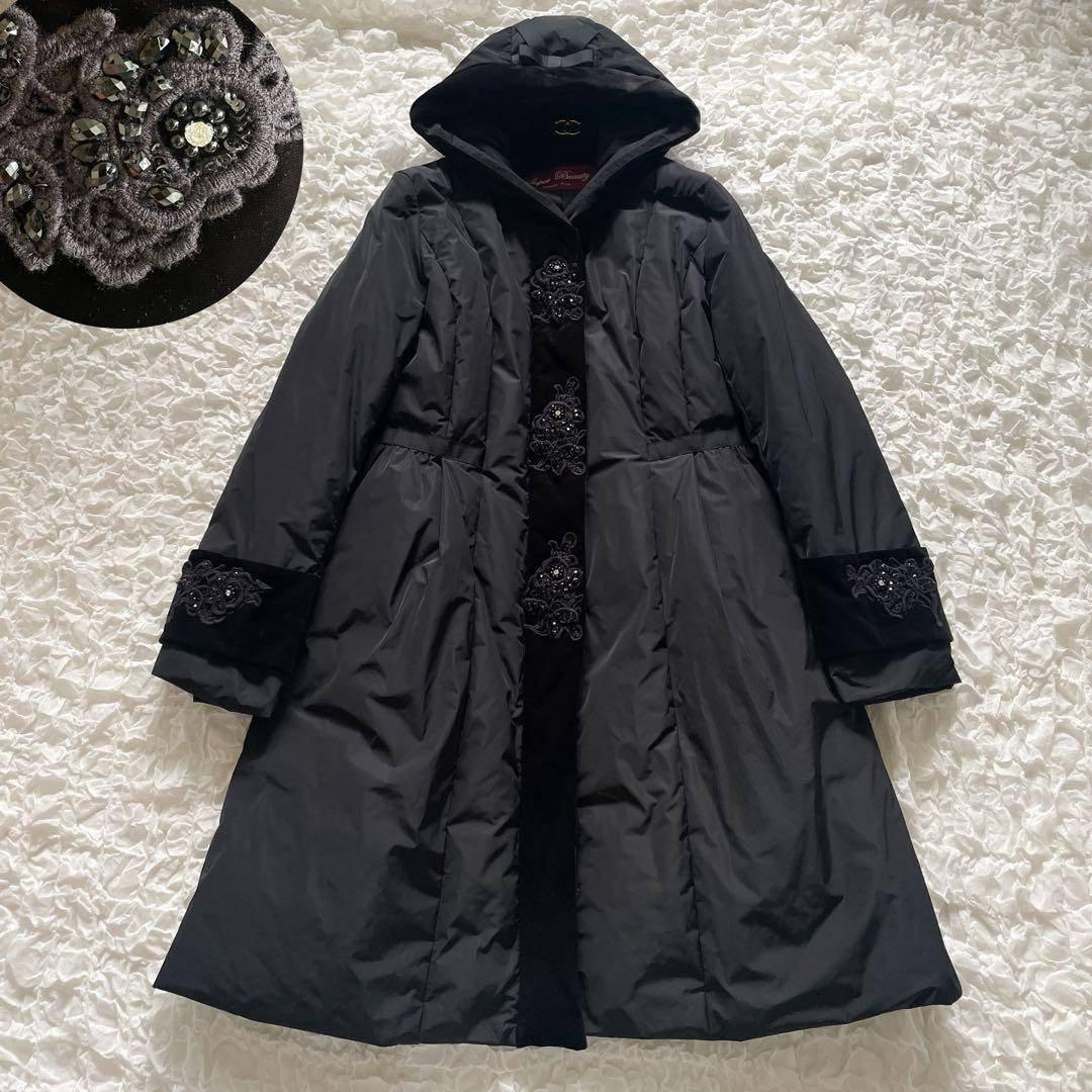 スーパービューティー　レース　フード付きビジューダウンコート　サイズ40