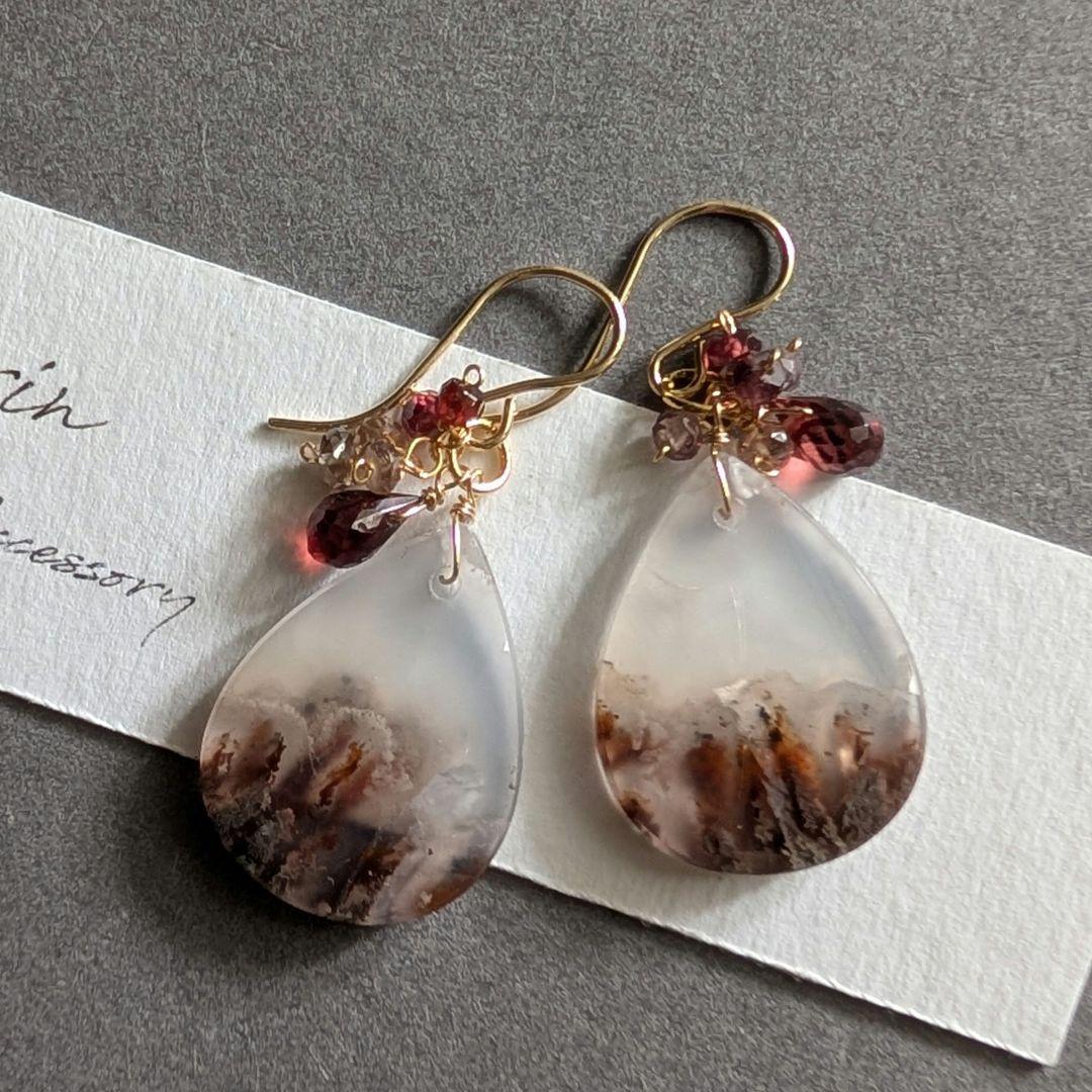 ツナギ様 1点物✧︎レッドプルームアゲート ピアス