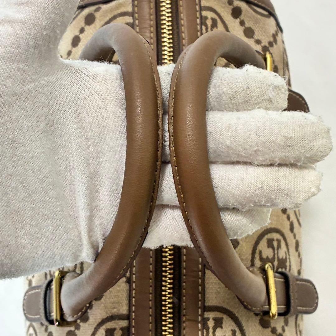 【美品】トリーバーチ Tモノグラム バレルバッグ 2way ショルダーバッグ 茶