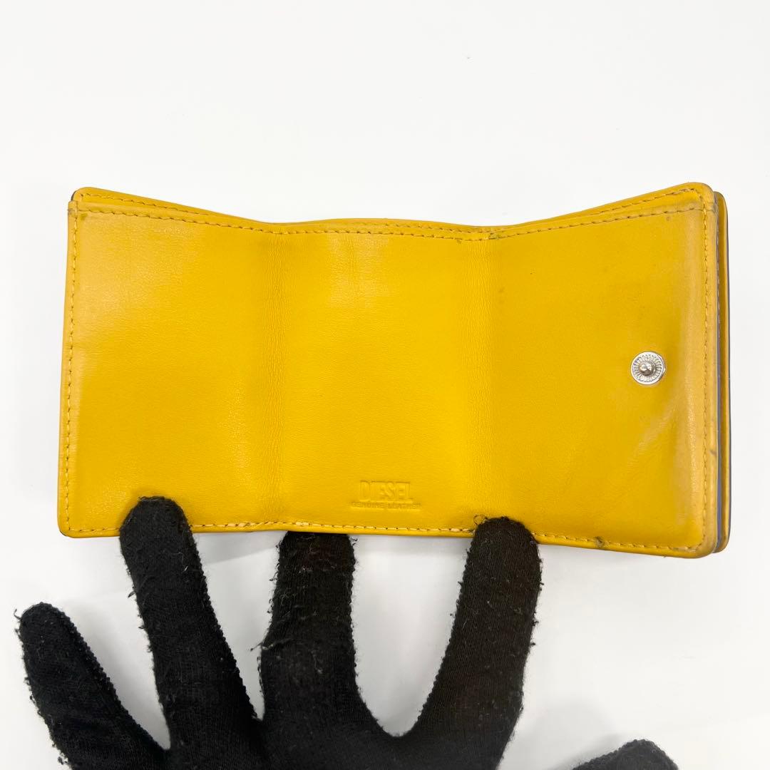 【希少✨完売品】ディーゼル　三つ折り財布　1DR　Dロゴ　レザー　ブルー　イエロ