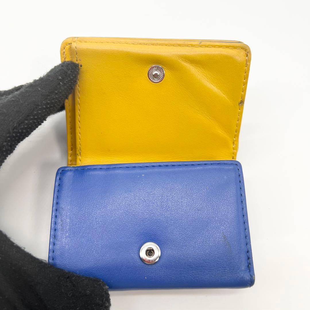 【希少✨完売品】ディーゼル　三つ折り財布　1DR　Dロゴ　レザー　ブルー　イエロ
