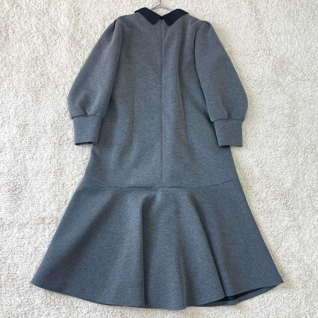 美品♡ ストラ 2way 衿取り外しパール付き ワンピース フレア グレー 38