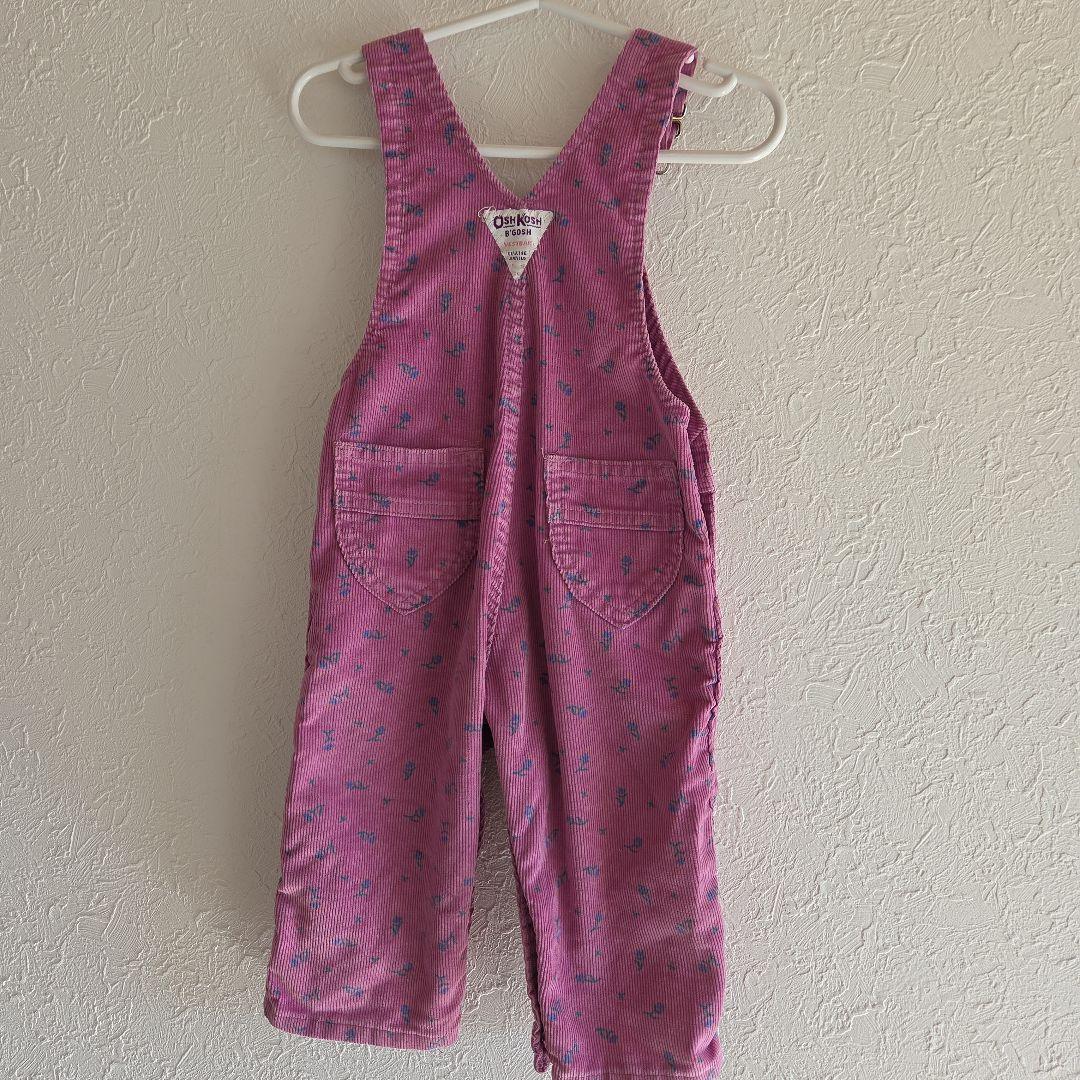 OshKosh☆ 花柄コーデュロイオーバーオール 18М　80年代　USA製　紫