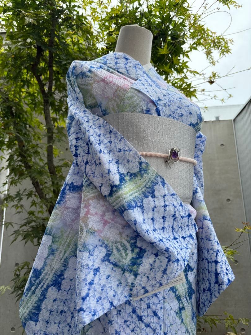 有松絞り浴衣新品 仕立て上りhanashibori白青地