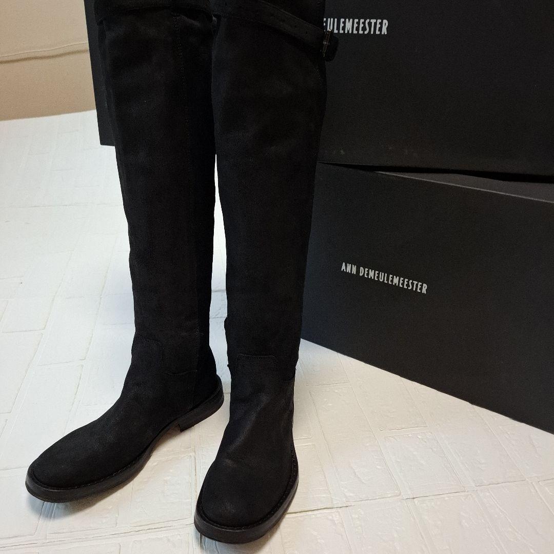 アンドゥムールメステール 黒36.5 スエード ニーハイブーツ バックル付き