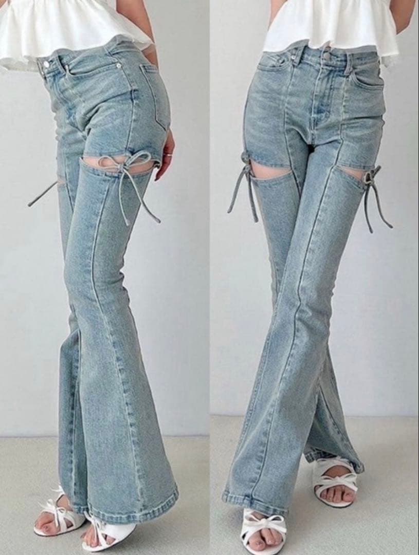 RESEXXY カットアウトリボンデニムパンツ Sサイズ アイスブルー