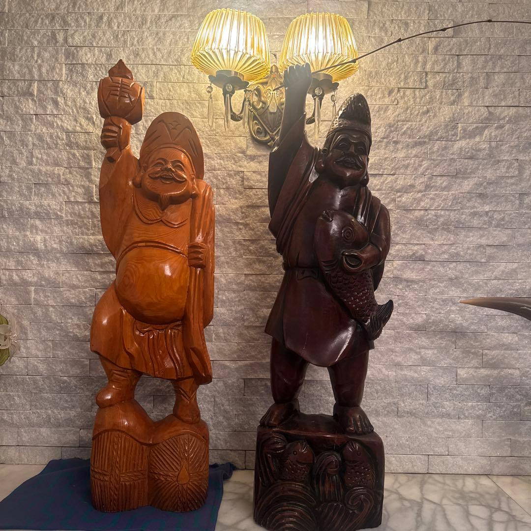 ら*)様 木彫り　大国天様　恵比寿様