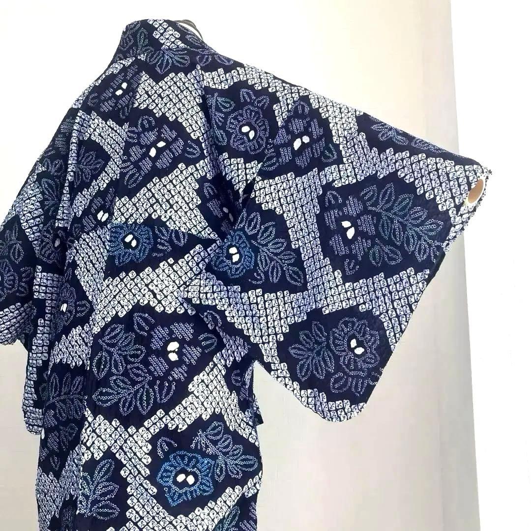 かのん 有松絞り・蜘蛛絞り　浴衣　しつけ糸付　未使用　手縫い　N120