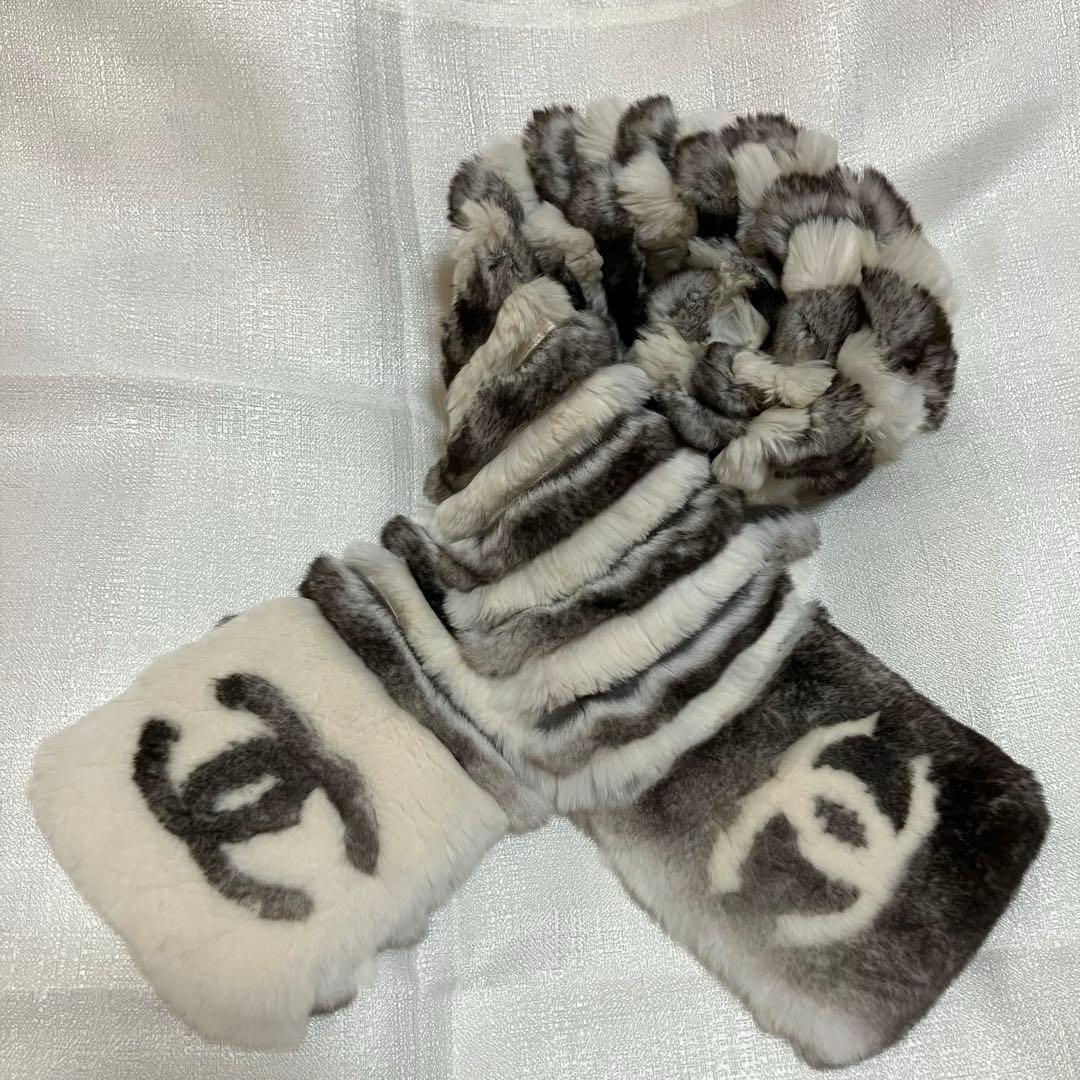 美品】CHANEL オリラグ マフラー ココマーク CC シャネル リアルファー