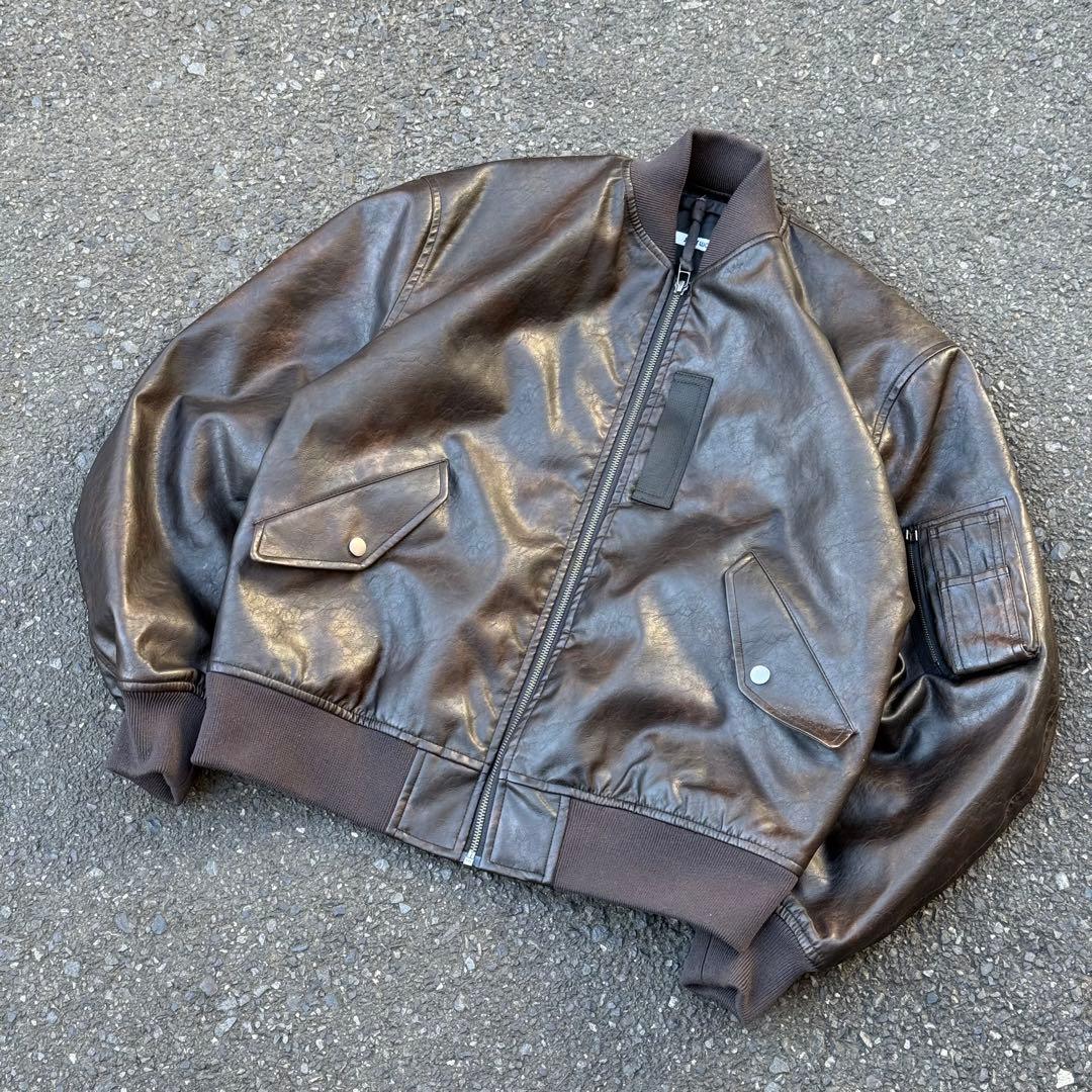 joint Worksブラウンレザーボンバージャケット　M