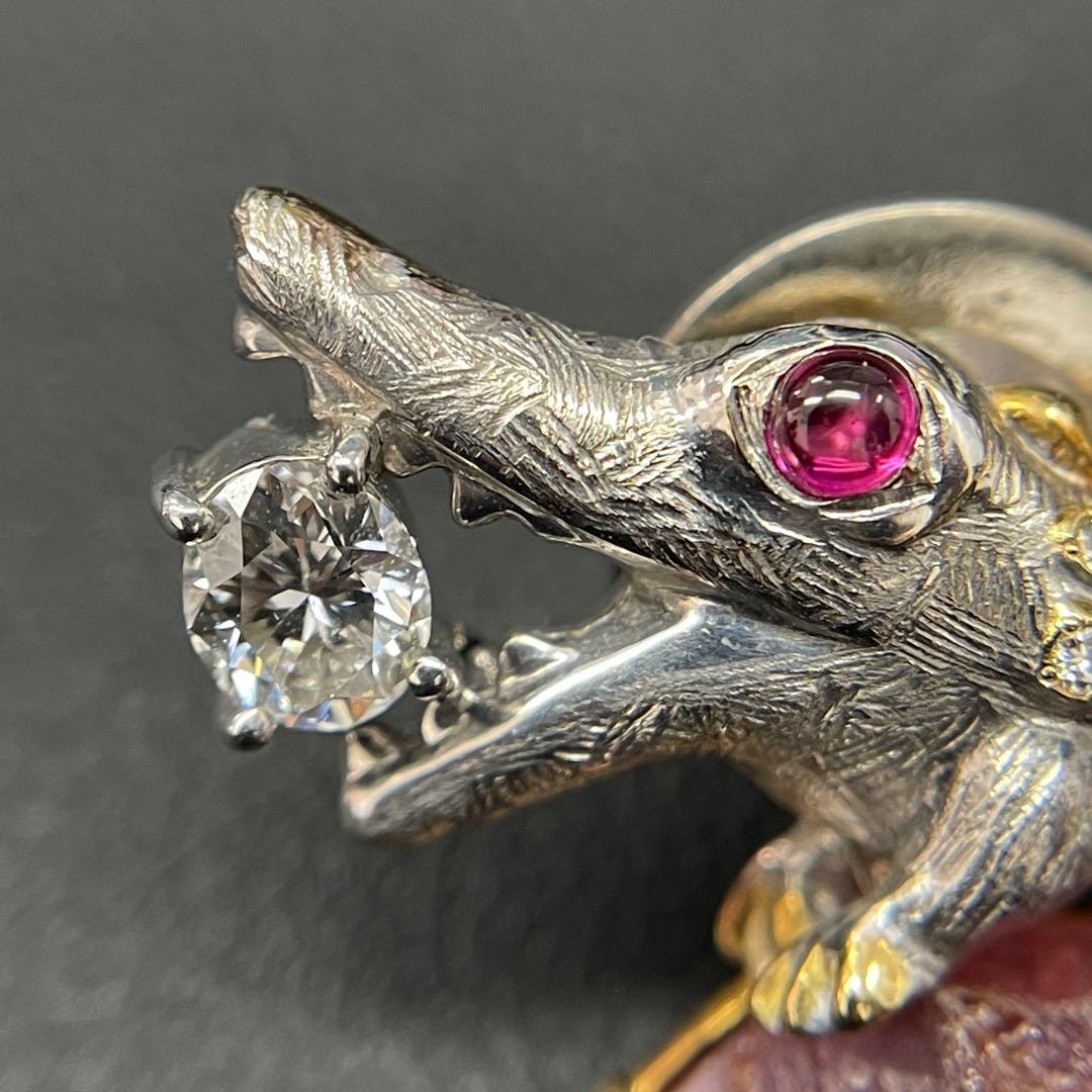 梶光夫先生作　750ワニモチーフのダイヤモンドピンブローチ