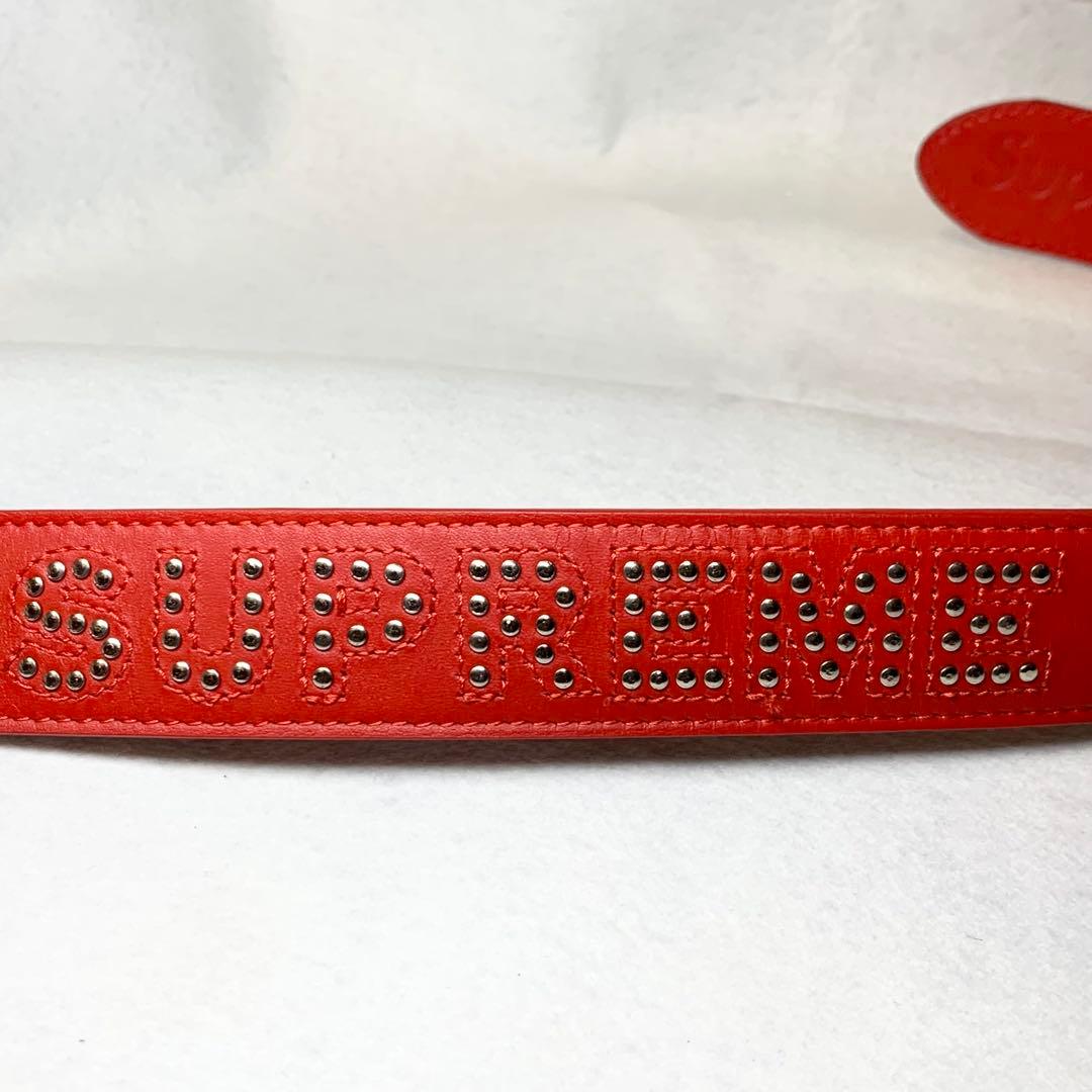 未使用級 18SS SUPREME ベルト レザー 本革 スタッズ レッド