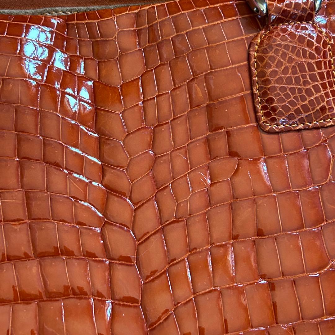 【希少】クロコダイル レザー ボストンバッグ シャイニング 加工　センター取り