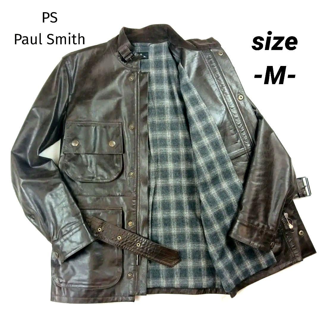 PS ポールスミス カーコート ラムレザー М ブラウン チェック ベルト