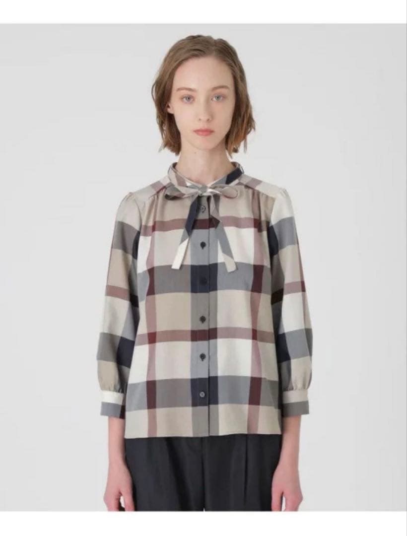 ブルーレーベルクレストブリッジ チェック柄バンドカラーブラウス38