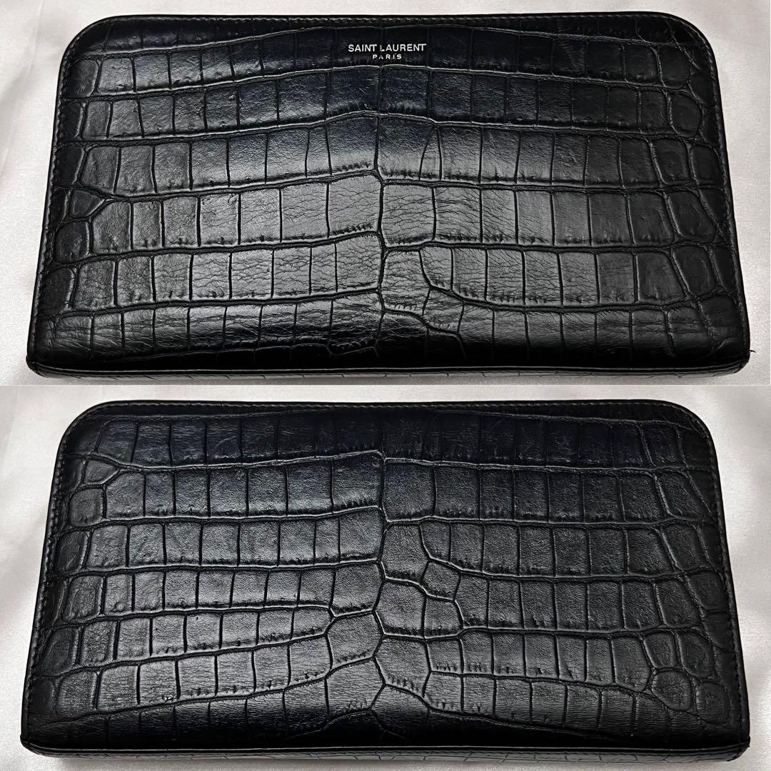 ◇極美品◇サンローラン　ジッピーオーガナイザー　クロコ型押しレザー　ブラック