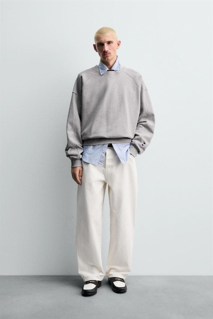 ZARA　チャンピオン パッチ クルーネック スウェットシャツ　L