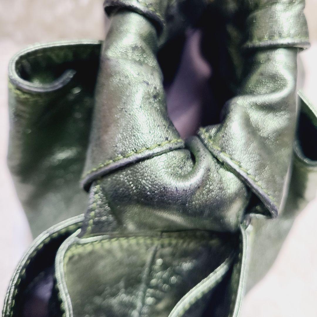 ロエベ　ハンドバッグ　ナッパアイレ　アナグラム　グリーンゴールド　レザー