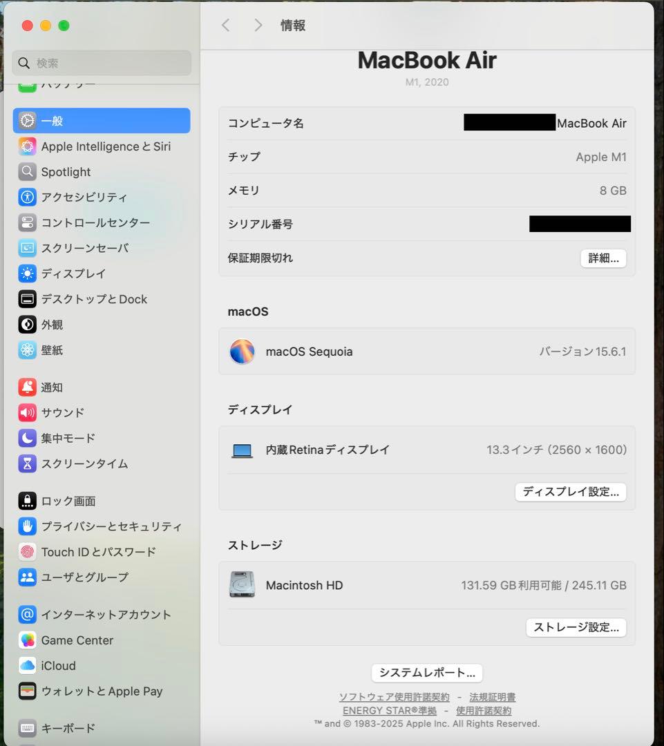 値下げ　美品Apple MacBook Air (M1, 2020)使用頻度 少