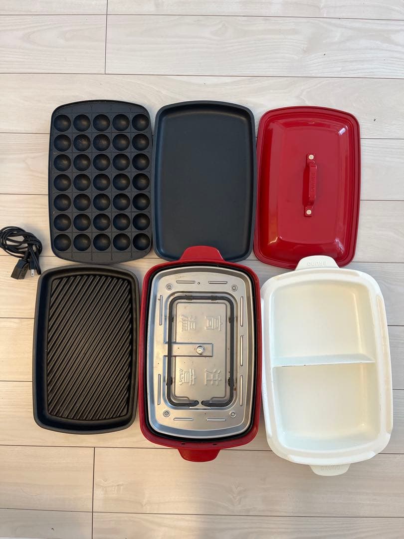 ブルーノ　BRUNO ホットプレート　グランデ　プレート４枚セット　赤