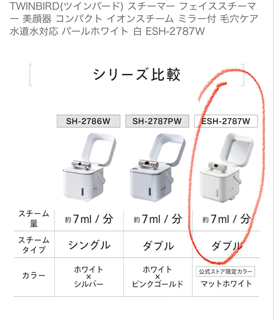 TWINBIRD(ツインバード) フェイススチーマー 白 ESH-2787W