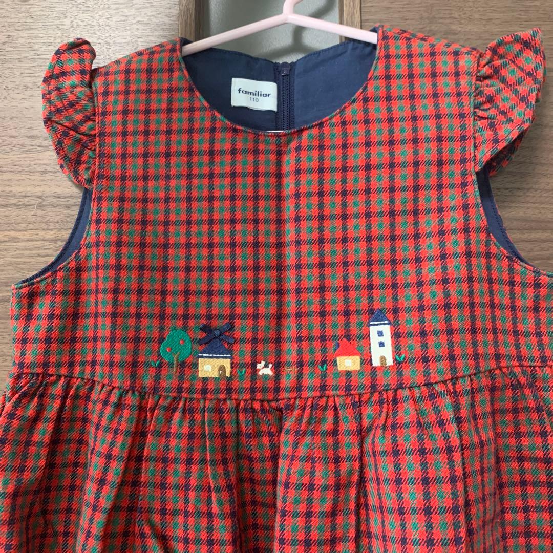 現行品♡ファミリア ジャンパースカート ファミリアチェック　赤　familiar