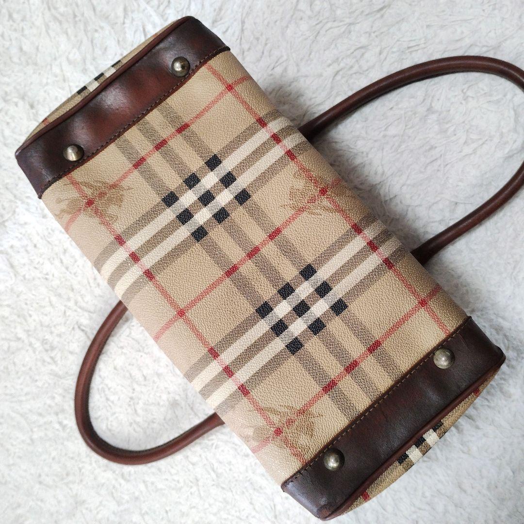 バーバリー ミニボストン ハンドバッグ ノバチェック PVC レザー ロゴ