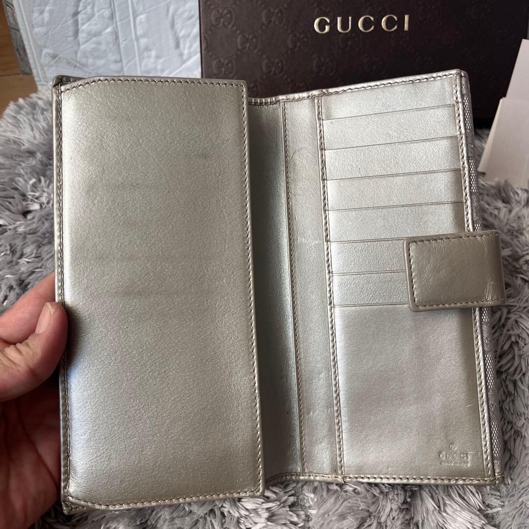 美品✨GUCCI インプリメ　GG柄　メタリックシルバー　グレー　メンズ　長財布