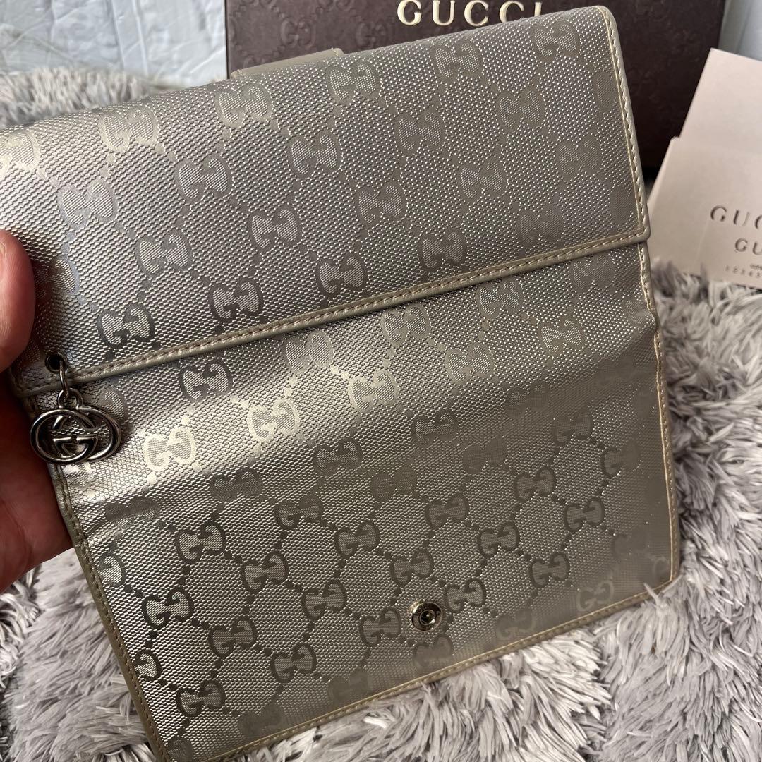 美品✨GUCCI インプリメ　GG柄　メタリックシルバー　グレー　メンズ　長財布