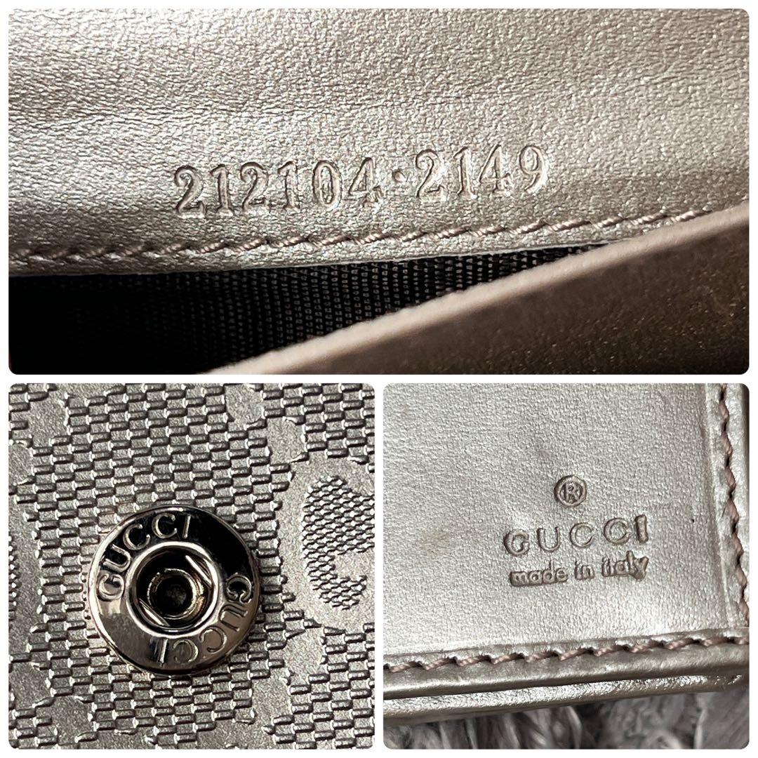 美品✨GUCCI インプリメ　GG柄　メタリックシルバー　グレー　メンズ　長財布
