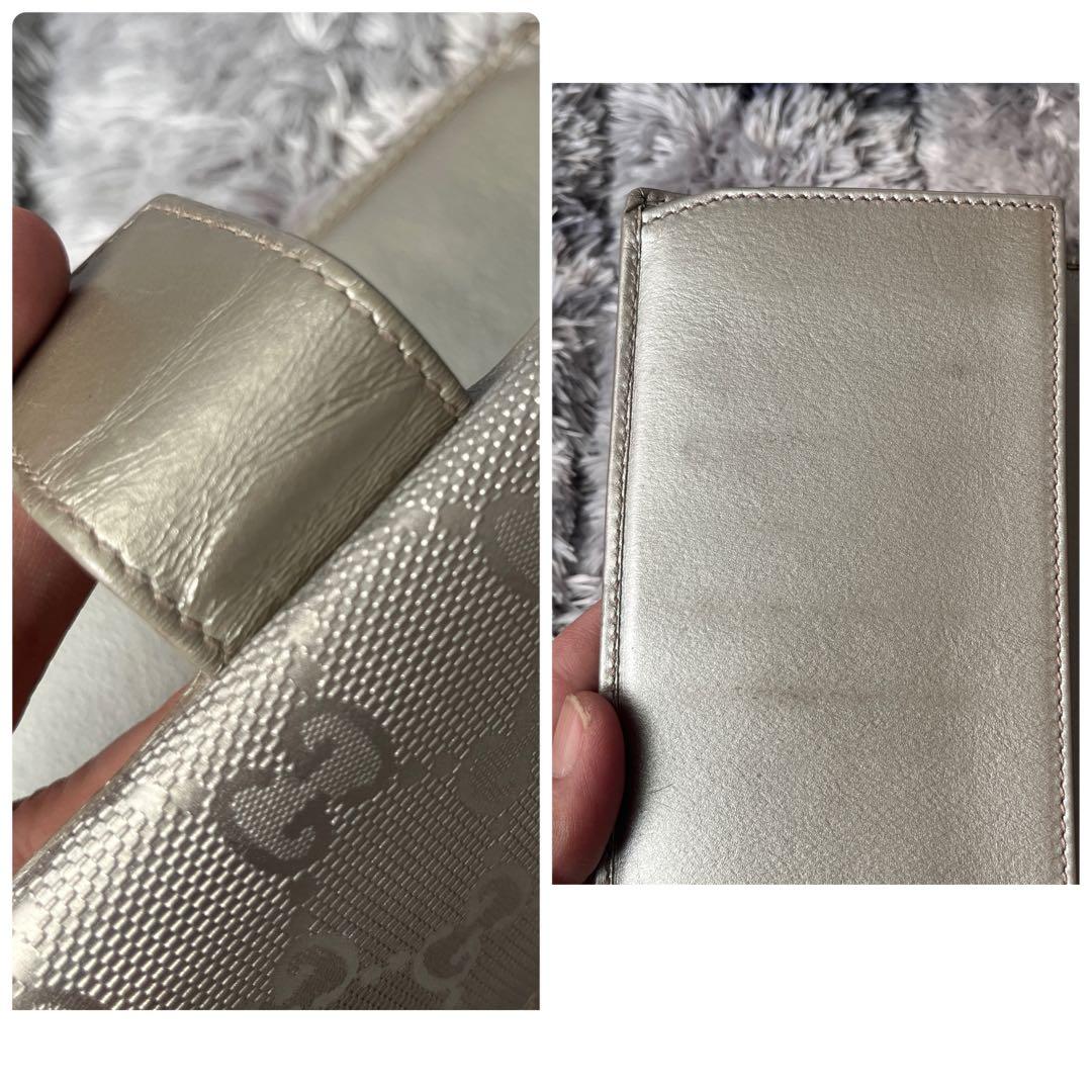 美品✨GUCCI インプリメ　GG柄　メタリックシルバー　グレー　メンズ　長財布