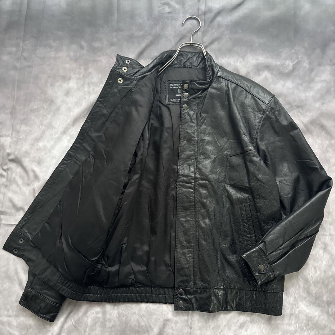 韓国古着　レザーブルゾン　レザージャケット　革ジャン　本革　牛革　　黒　y2k