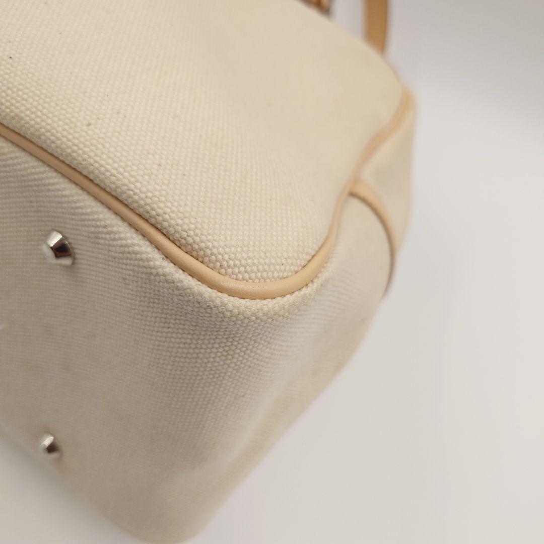 BURBERRY ミニボストンバッグ キャンバス ベージュ ヌメ革 バーバリー