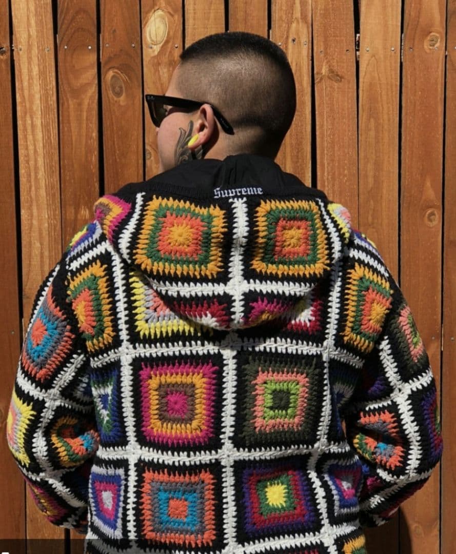 トップス Crochet Hooded Zip Up Sweater