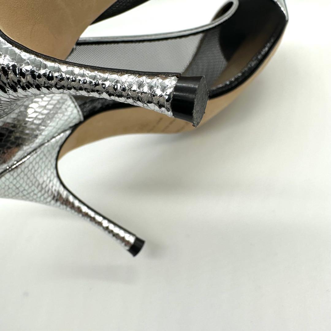 美品★セルジオロッシ レザー メッシュ パイソン パンプス シルバー