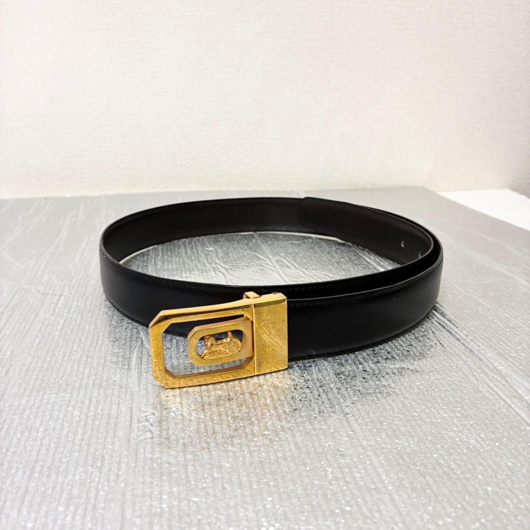 美品　CELINE セリーヌ ベルト 馬車金具 ゴールド リバーシブル