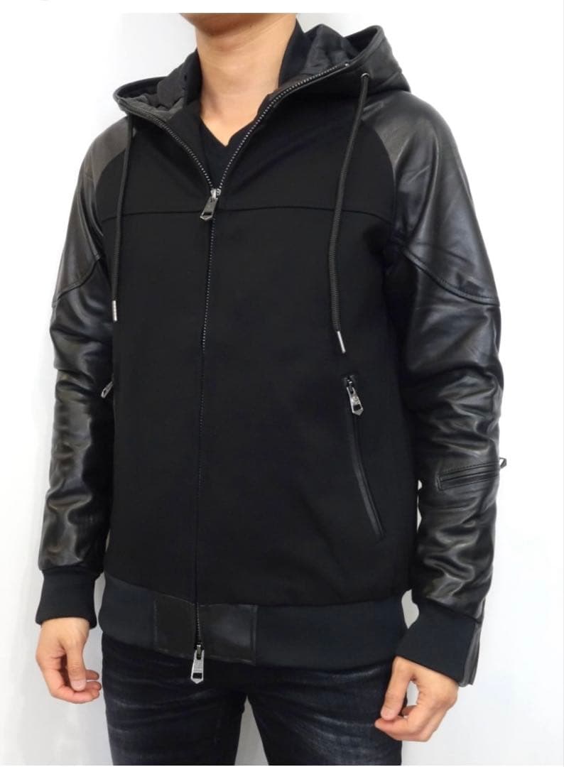 古*堂様 1piu1uguale3 レザー切替 スウェットパーカーセットアップ