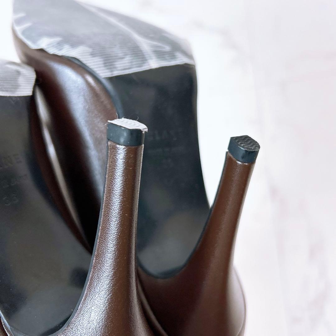 【新品タグ付】クラネ＊牛革 レザー ポインテッドトゥ パンプス 36 ブラウン