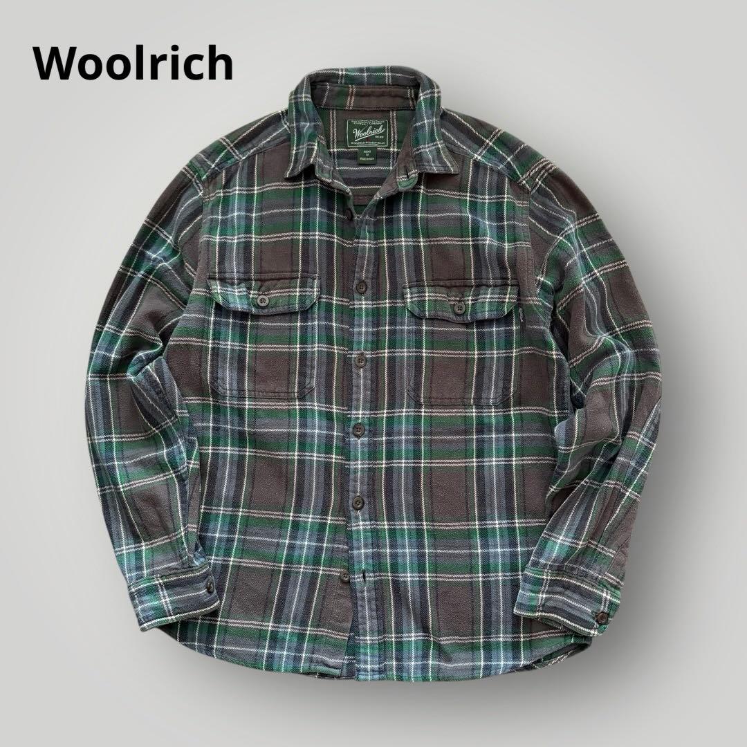 美品00s ウールリッチ　チェックシャツ ネルシャツ グレー グリーン M L