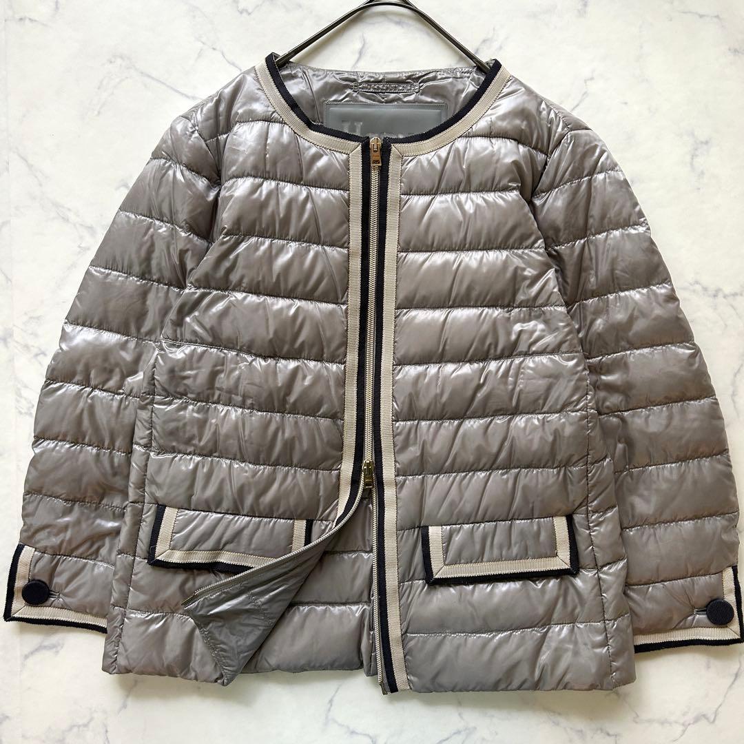 chauru♡ ヘルノ ノーカラーダウンジャケット トリミング