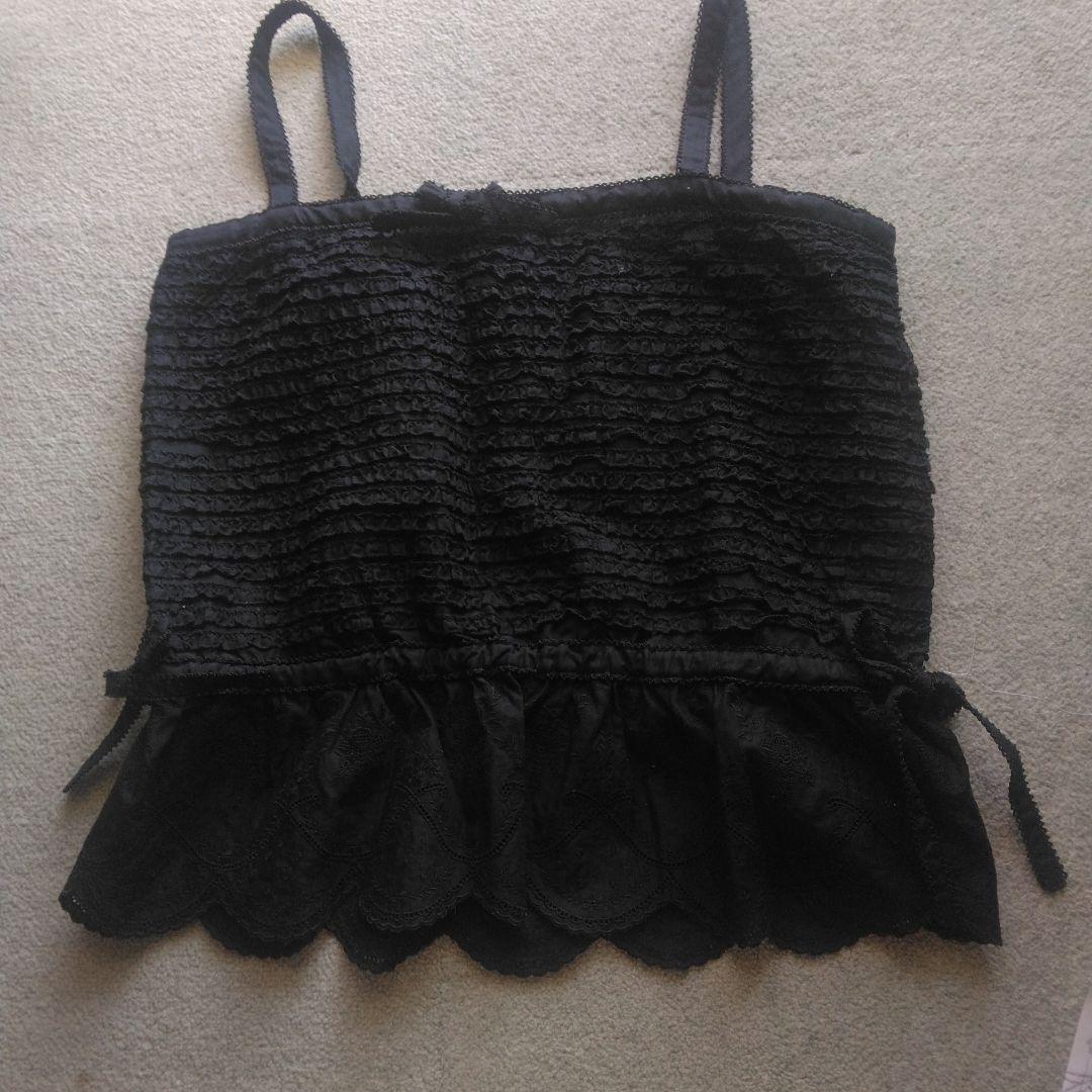 205 ワンダフルワールド　黒総ピコフリルキャミソール スカラップエッジ