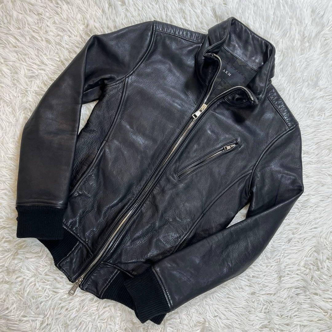 【美品】AKM レザージャケット　牛革　ブラック　S 日本製　裏地カモ