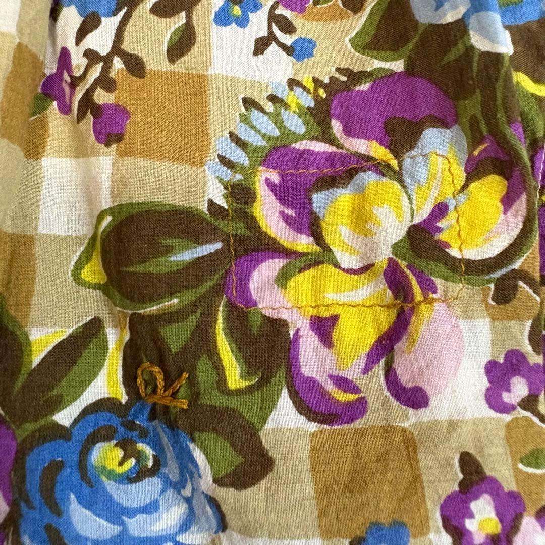 45r インドカディフラワーギンガムプリントのくしゅくしゅブラウス