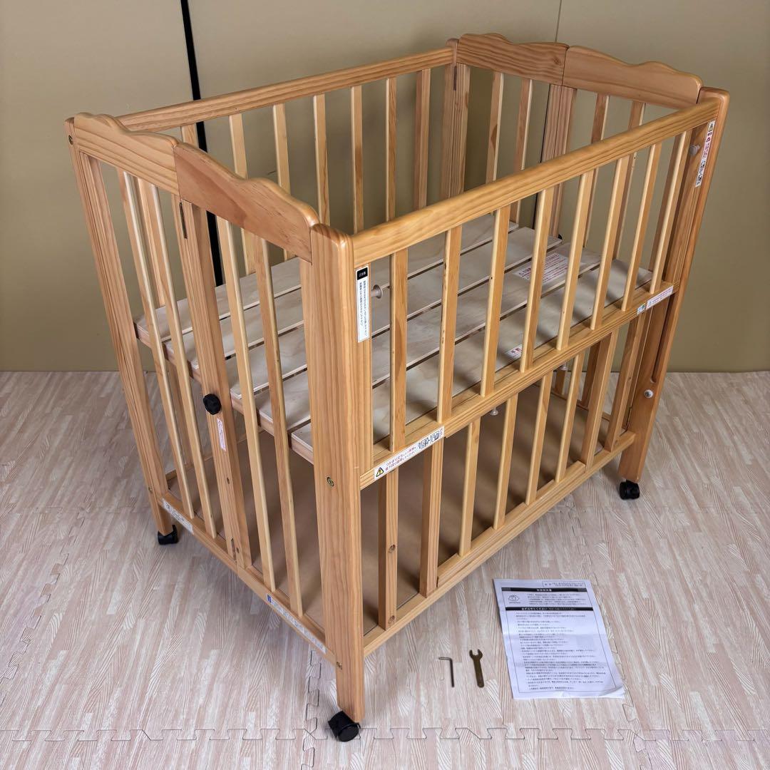 除菌清掃済　☆美品☆　大和屋　パタン　折りたたみミニベビーベッド　すのこ　完品