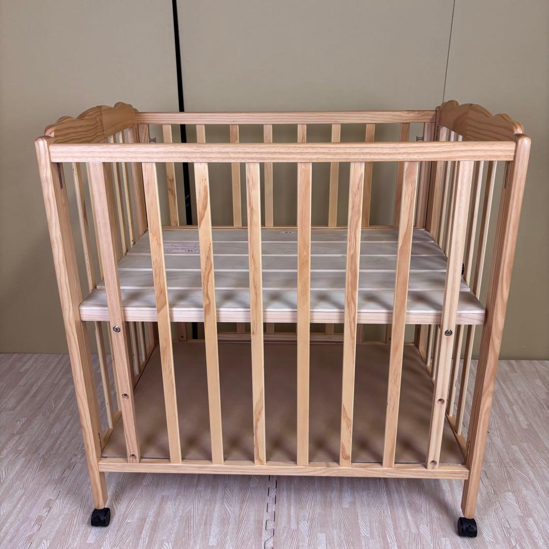 除菌清掃済　☆美品☆　大和屋　パタン　折りたたみミニベビーベッド　すのこ　完品